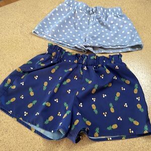 Girls blue pineapple print paperbag elastic waist shorts